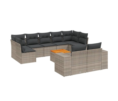 Set de sofás de jardín 10 pzas con cojines ratán sintético gris