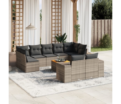 Set de sofás de jardín 10 pzas con cojines ratán sintético gris