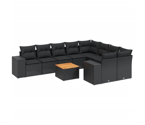 Set de sofás de jardín 10 pzas cojines ratán sintético negro