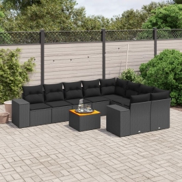 Set de sofás de jardín 10 pzas cojines ratán sintético negro