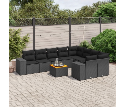 Set de sofás de jardín 10 pzas cojines ratán sintético negro