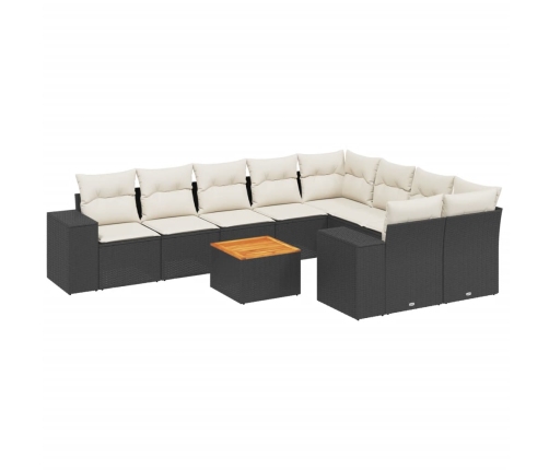 Set de sofás de jardín 10 pzas cojines ratán sintético negro
