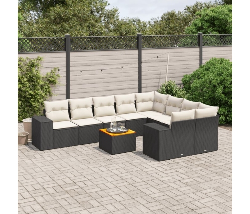 Set de sofás de jardín 10 pzas cojines ratán sintético negro