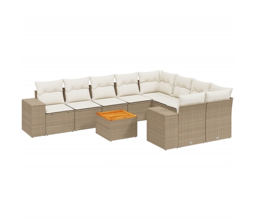 Juego de sofás jardín con cojines beige 10 pzas ratán sintético