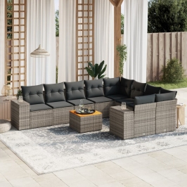 Set de sofás de jardín 10 pzas con cojines ratán sintético gris