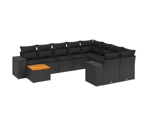 Set de sofás de jardín 10 pzas cojines ratán sintético negro