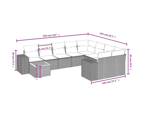 Set de sofás de jardín 10 pzas cojines ratán sintético negro
