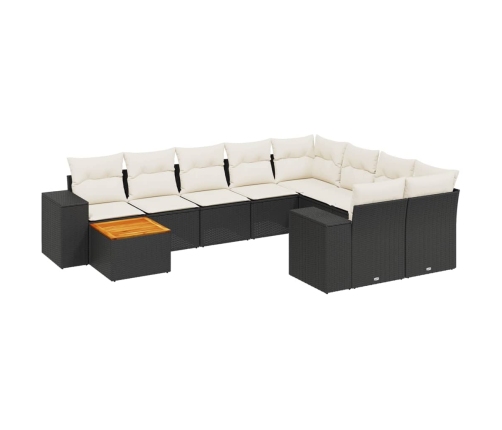 Set de sofás de jardín 10 pzas cojines ratán sintético negro