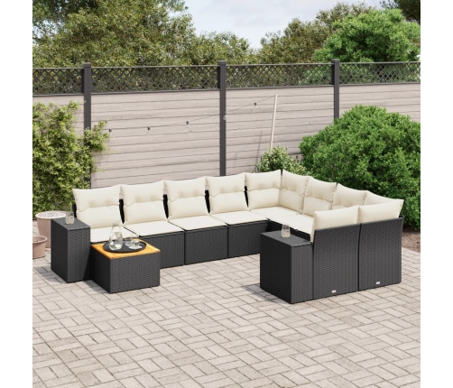 Set de sofás de jardín 10 pzas cojines ratán sintético negro