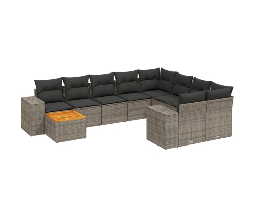 Set de sofás de jardín 10 pzas con cojines ratán sintético gris