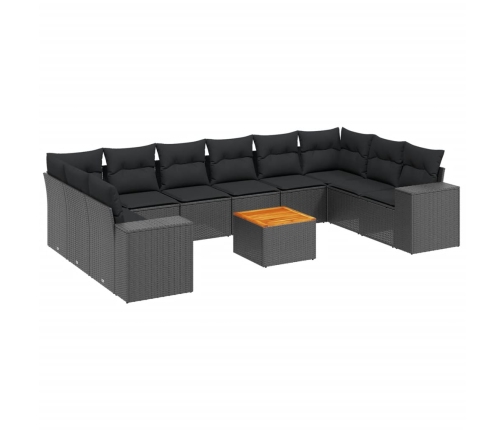 Set de sofás de jardín 11 pzas y cojines ratán sintético negro