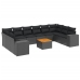 Set de sofás de jardín 11 pzas y cojines ratán sintético negro
