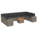 Set de sofás de jardín 11 pzas y cojines ratán sintético gris