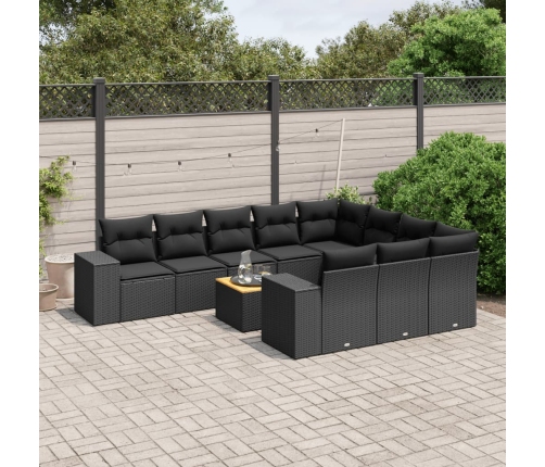 Set de sofás de jardín 11 pzas y cojines ratán sintético negro