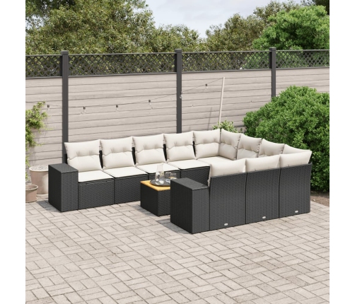 Set de sofás de jardín 11 pzas y cojines ratán sintético negro