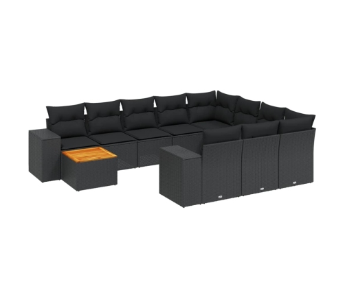 Set de sofás de jardín 11 pzas y cojines ratán sintético negro