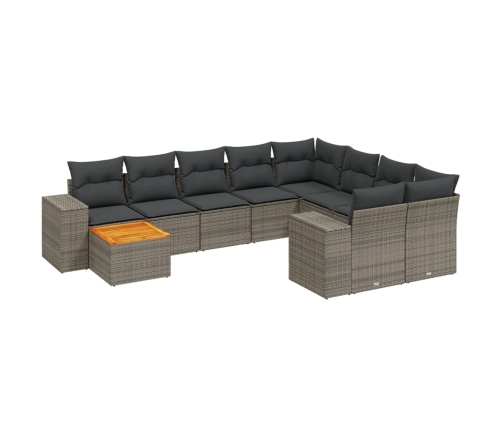 Set de sofás de jardín 11 pzas y cojines ratán sintético gris