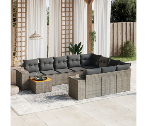 Set de sofás de jardín 11 pzas y cojines ratán sintético gris