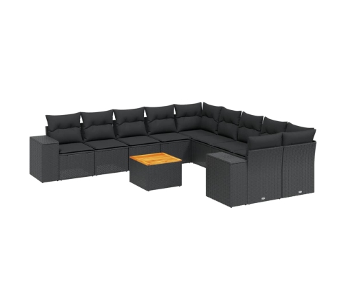 Set de sofás de jardín 11 pzas y cojines ratán sintético negro