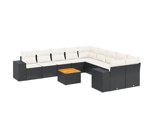Set de sofás de jardín 11 pzas y cojines ratán sintético negro