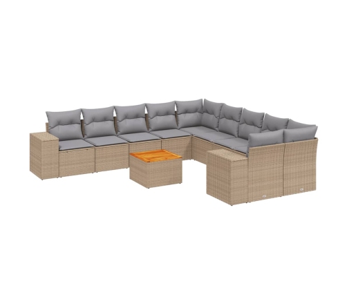 Set de sofás de jardín 11pzas con cojines ratán sintético beige