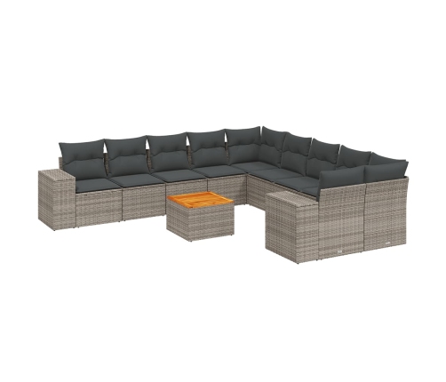 Set de sofás de jardín 11 pzas y cojines ratán sintético gris