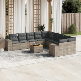 Set de sofás de jardín 11 pzas y cojines ratán sintético gris