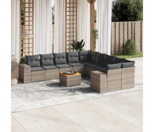 Set de sofás de jardín 11 pzas y cojines ratán sintético gris