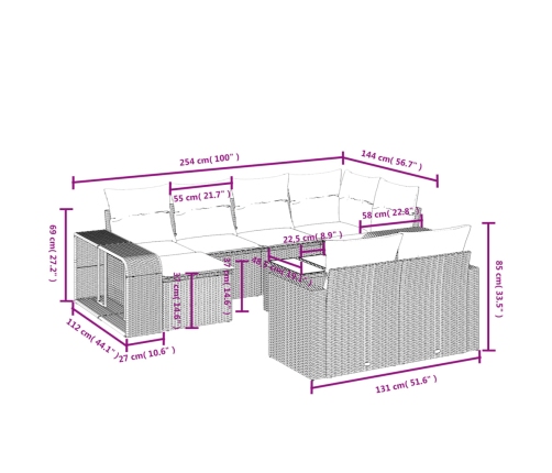 Set de sofás de jardín 11pzas con cojines ratán sintético beige