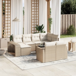 Set de sofás de jardín 11pzas con cojines ratán sintético beige