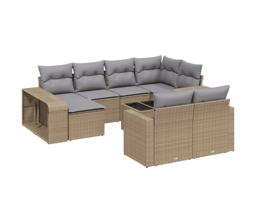 Set de sofás de jardín 11pzas con cojines ratán sintético beige