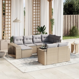 Set de sofás de jardín 11pzas con cojines ratán sintético beige