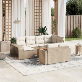 Set de sofás de jardín 11pzas con cojines ratán sintético beige