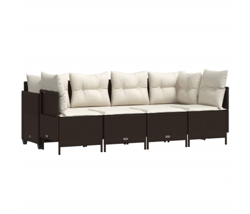Set comedor de jardín 5 piezas y cojines ratán sintético marrón