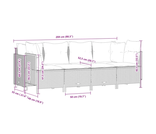 Set comedor de jardín 5 piezas y cojines ratán sintético marrón