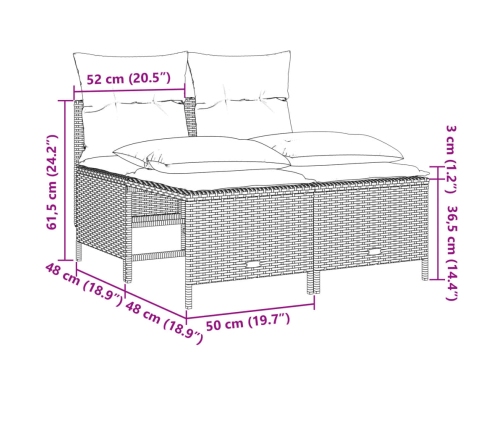 Set comedor de jardín 5 piezas y cojines ratán sintético marrón