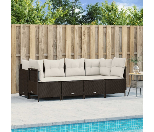 Set comedor de jardín 5 piezas y cojines ratán sintético marrón
