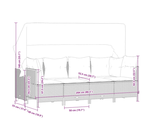 Set de muebles de jardín 5 pzas y cojines ratán sintético negro