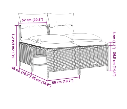 Set de muebles de jardín 5 pzas y cojines ratán sintético negro