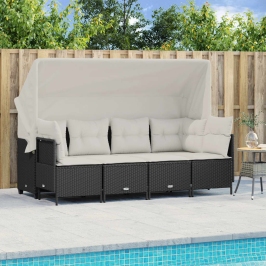 Set de muebles de jardín 5 pzas y cojines ratán sintético negro