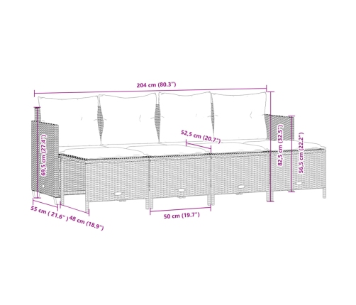 Set de muebles de jardín 5 pzas y cojines ratán sintético negro