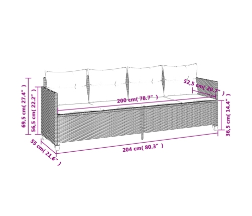 Set de muebles de jardín 5 pzas y cojines ratán sintético negro