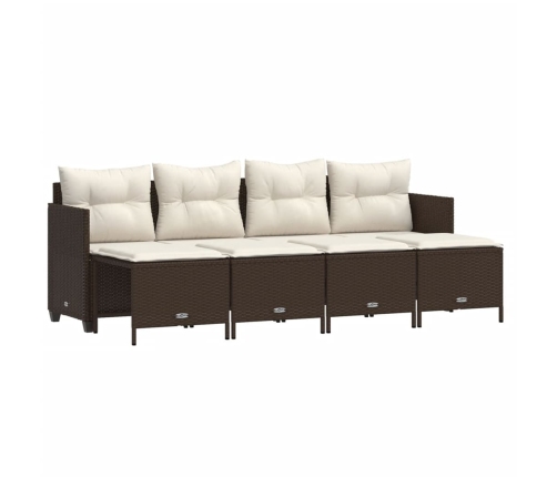 Set comedor de jardín 5 piezas y cojines ratán sintético marrón