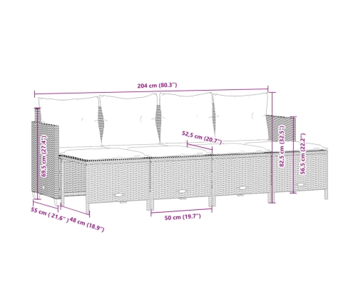 Set comedor de jardín 5 piezas y cojines ratán sintético marrón
