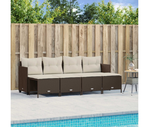 Set comedor de jardín 5 piezas y cojines ratán sintético marrón