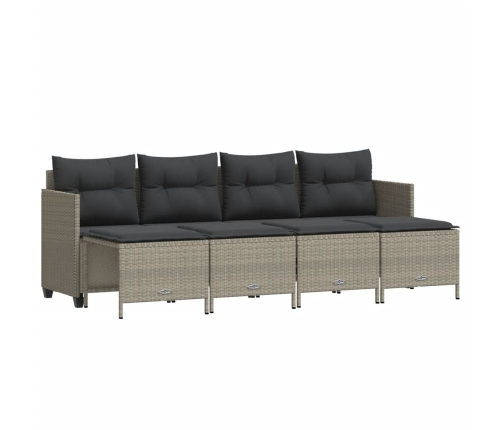 Set de sofás jardín y cojines 5 pzas ratán sintético gris claro