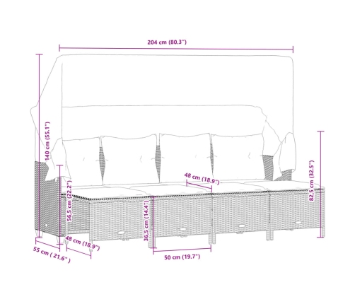 Set de muebles de jardín 5 pzas y cojines ratán sintético negro