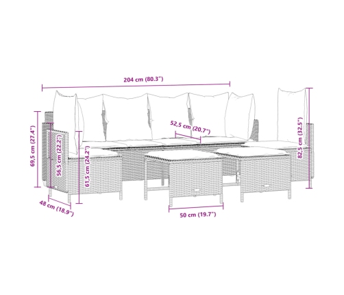 Set de muebles de jardín 5 pzas y cojines ratán sintético negro