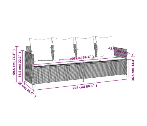 Set de muebles de jardín 5 pzas y cojines ratán sintético negro
