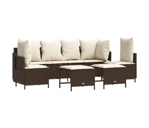 Set comedor de jardín 5 piezas y cojines ratán sintético marrón